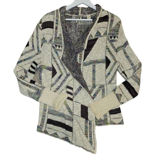 Buckle Knitted Open Front Drape Cardigan Sweater Off White Multi L - Picture 1 of 10